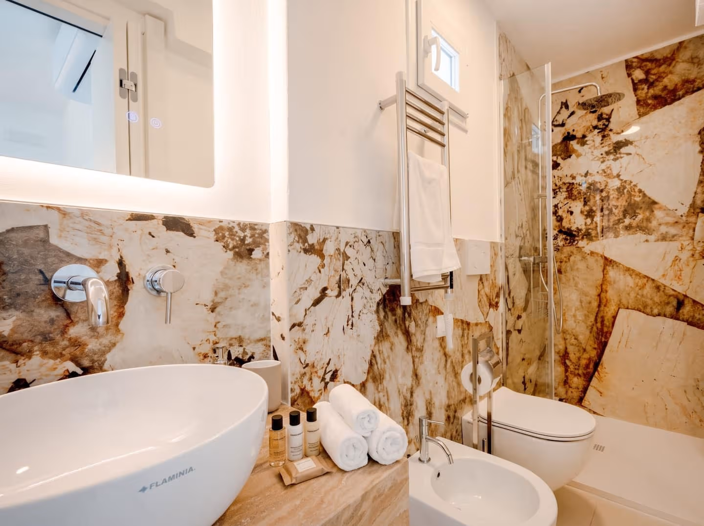 The elegant marble bathroom